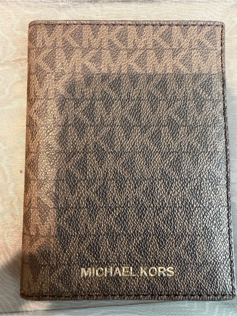 Michael Kors Brown MK Logo Passport Cover with Gold Logo
